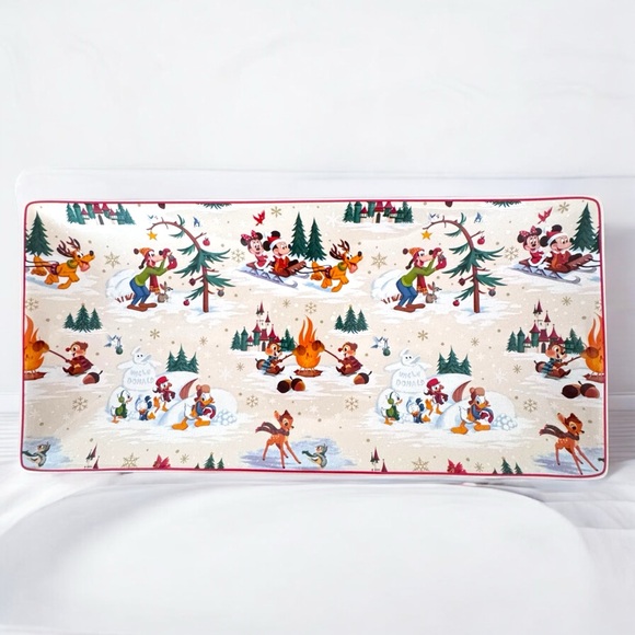 Disney Parks Retro Storybook Holiday Mickey Mouse & Friends Ceramic Tray - Picture 3 of 14